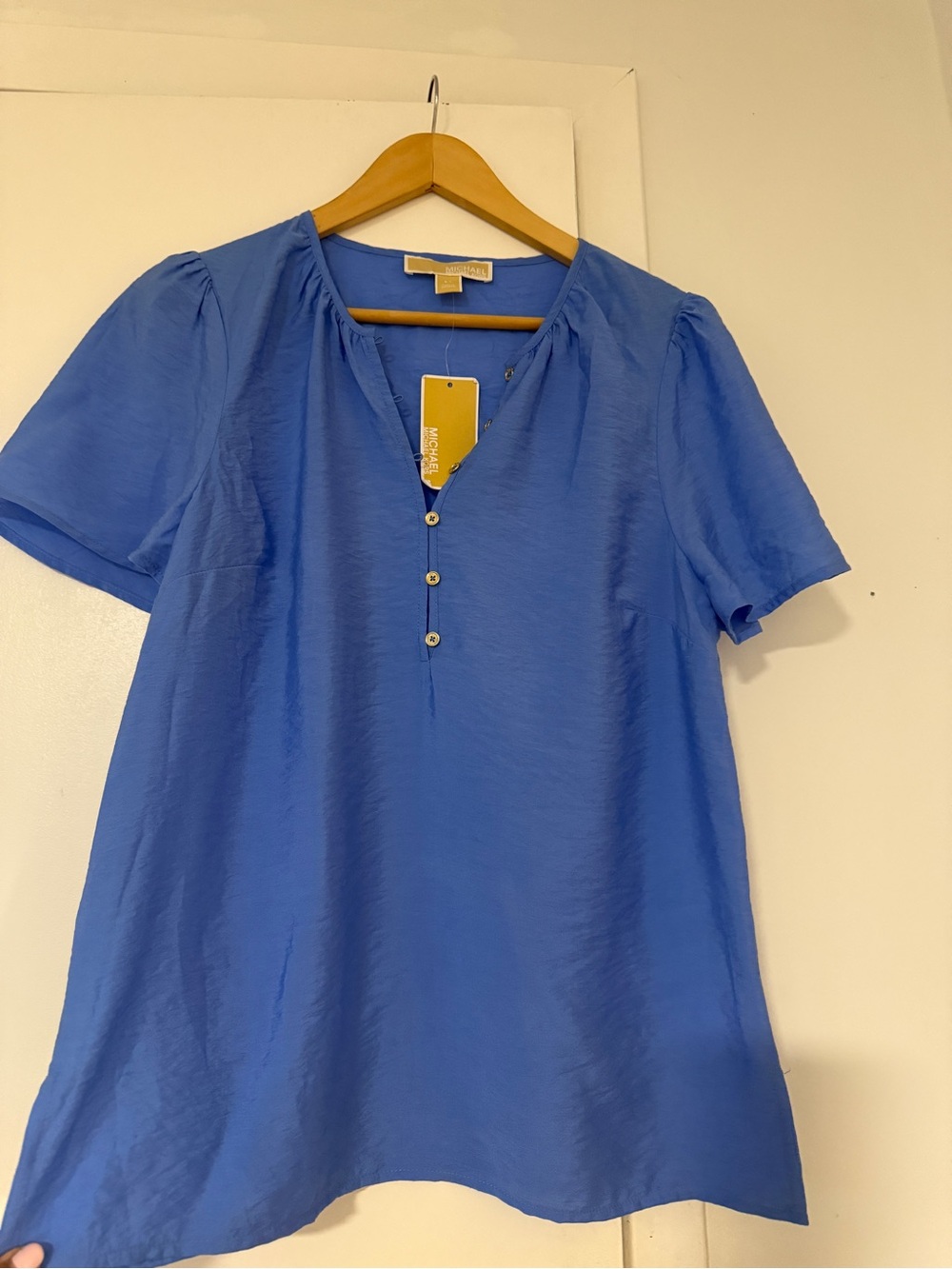 Michael Kors Royal Blue Short Sleeve Button-Front Top